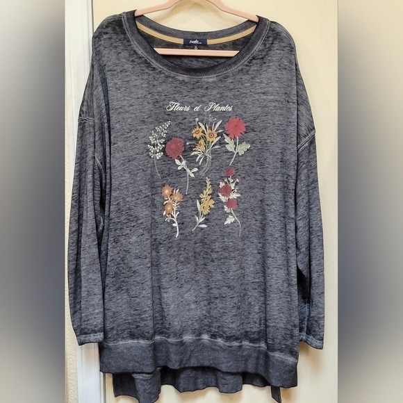 Angel Tops - Floral Print Gray Top